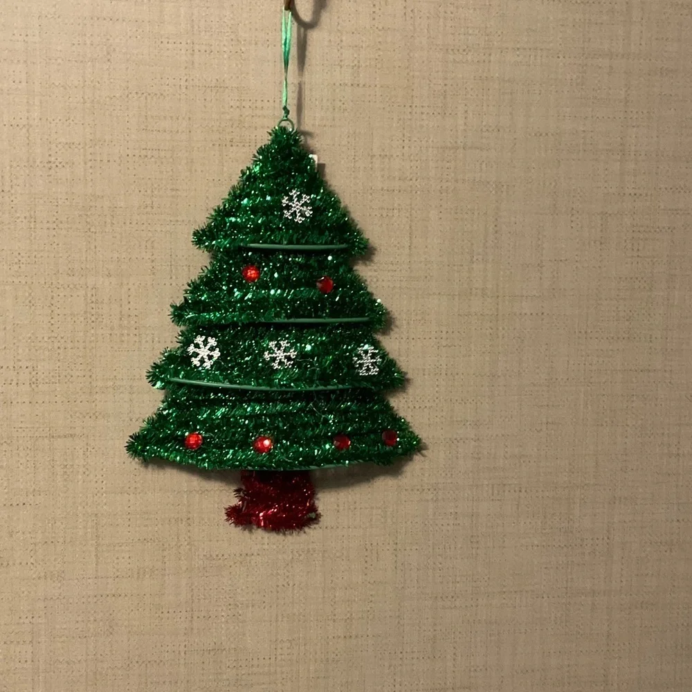 Sparkling Green Christmas Tree Ornament with Red Accents